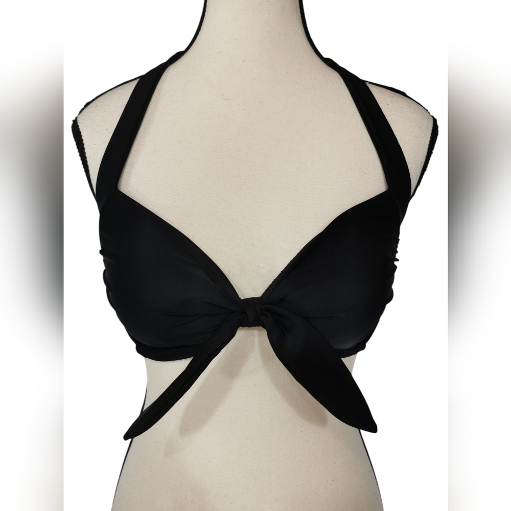 Boden Black Halter Tie Front Bikini Top Removable Cups Swim Sz 8